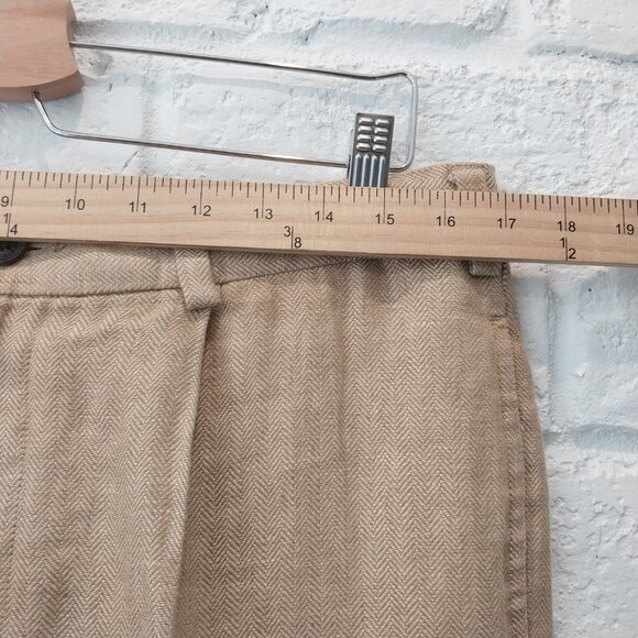 346 Brooks Brothers 100% Linen Pants Men 32x30 Dark Beige Tan Herringbone Cuffed - Picture 9 of 13